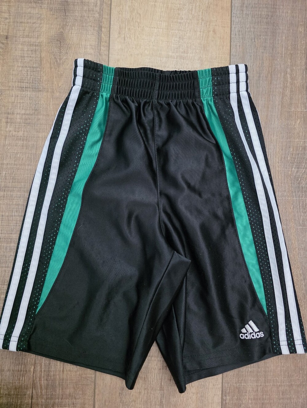 Adidas black shorts with Green Panels and White Stripes  - Boys size 6
